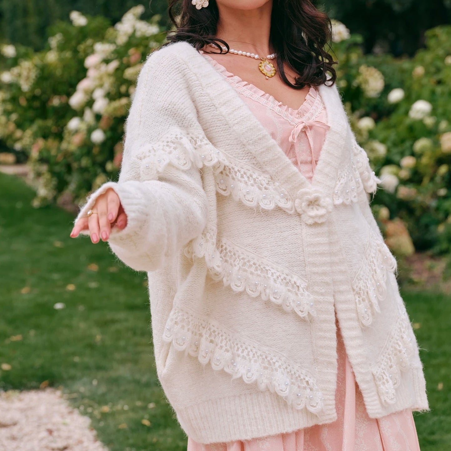 Lace Bloom Wool Cardigan