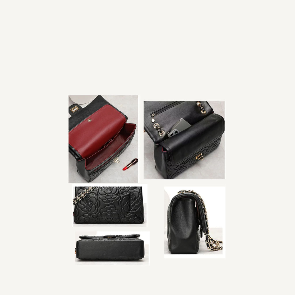 Embossed Camellia Double Flap
